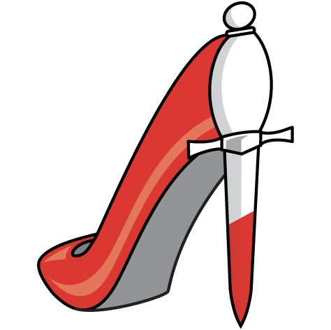 scarlet stiletto shoe icon featuring a dagger-shaped heel