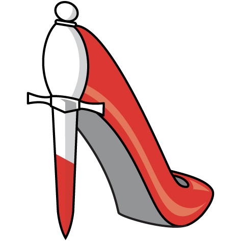 scarlet stiletto shoe icon featuring a dagger-shaped heel